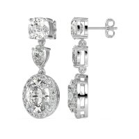 Three-Stone Dangle Halo Earrings