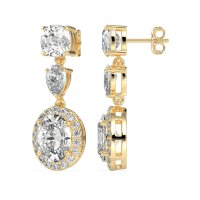 Three-Stone Dangle Halo Earrings