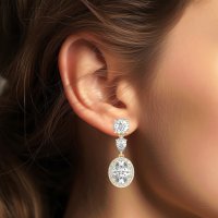 Three-Stone Dangle Halo Earrings