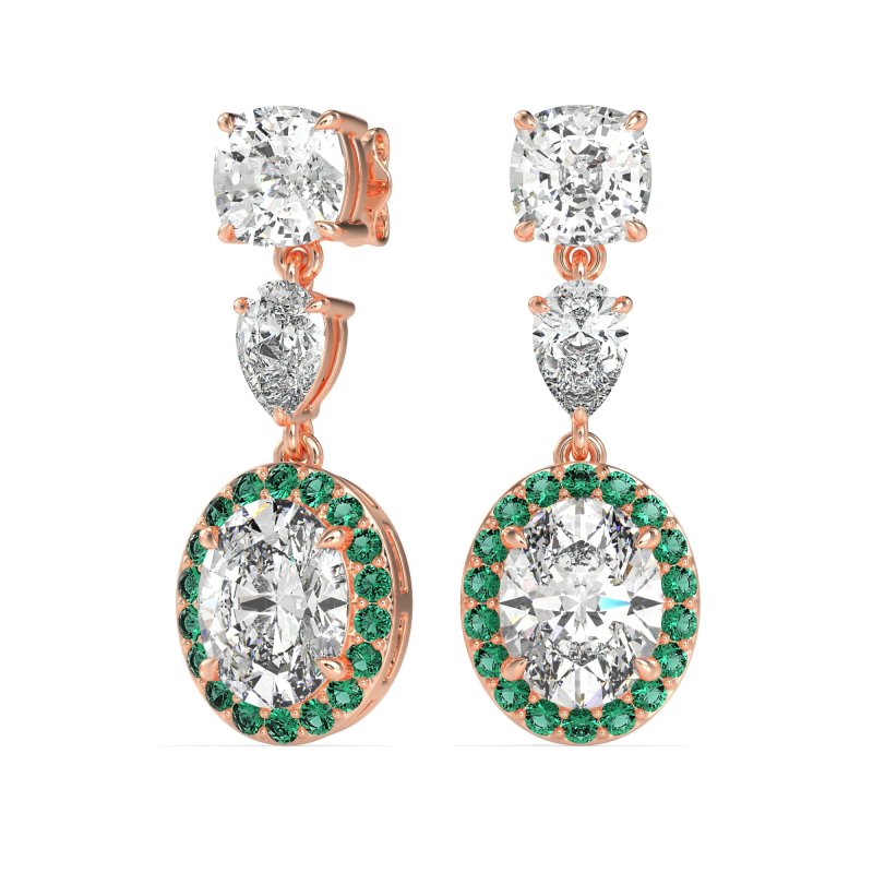 Three-Stone Dangle Halo Earrings
