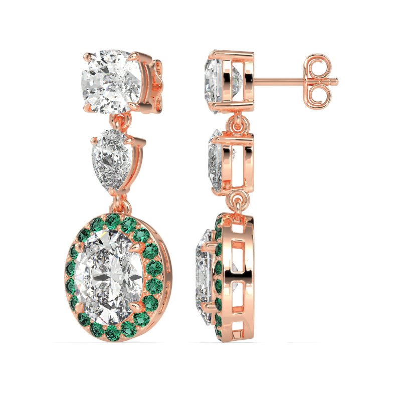 Three-Stone Dangle Halo Earrings