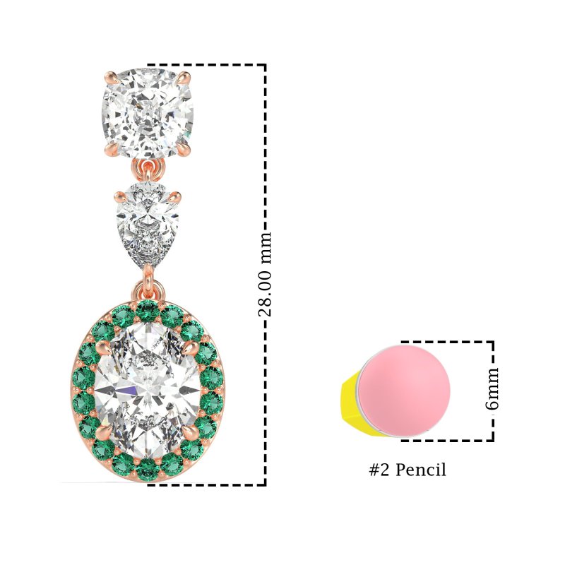 Three-Stone Dangle Halo Earrings