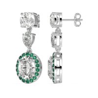 Three-Stone Dangle Halo Earrings