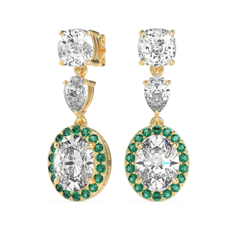 Three-Stone Dangle Halo Earrings