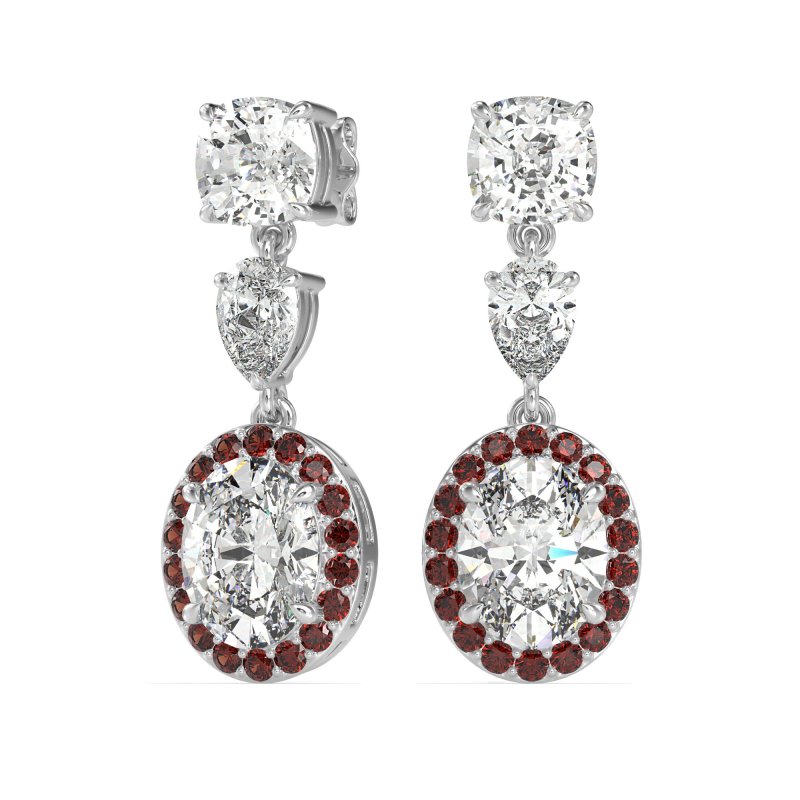 Three-Stone Dangle Halo Earrings