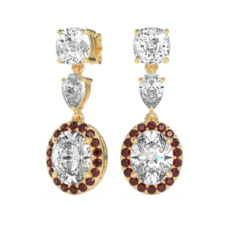 Three-Stone Dangle Halo Earrings