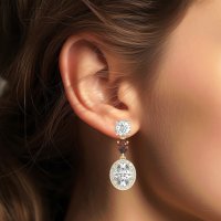 Three-Stone Dangle Halo Earrings