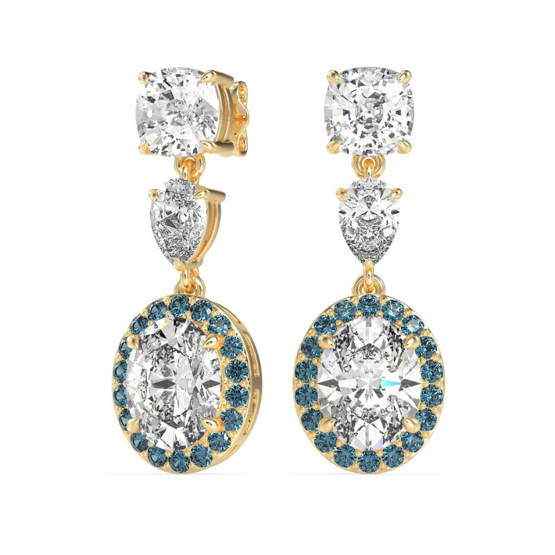 Three-Stone Dangle Halo Earrings
