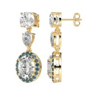 Three-Stone Dangle Halo Earrings