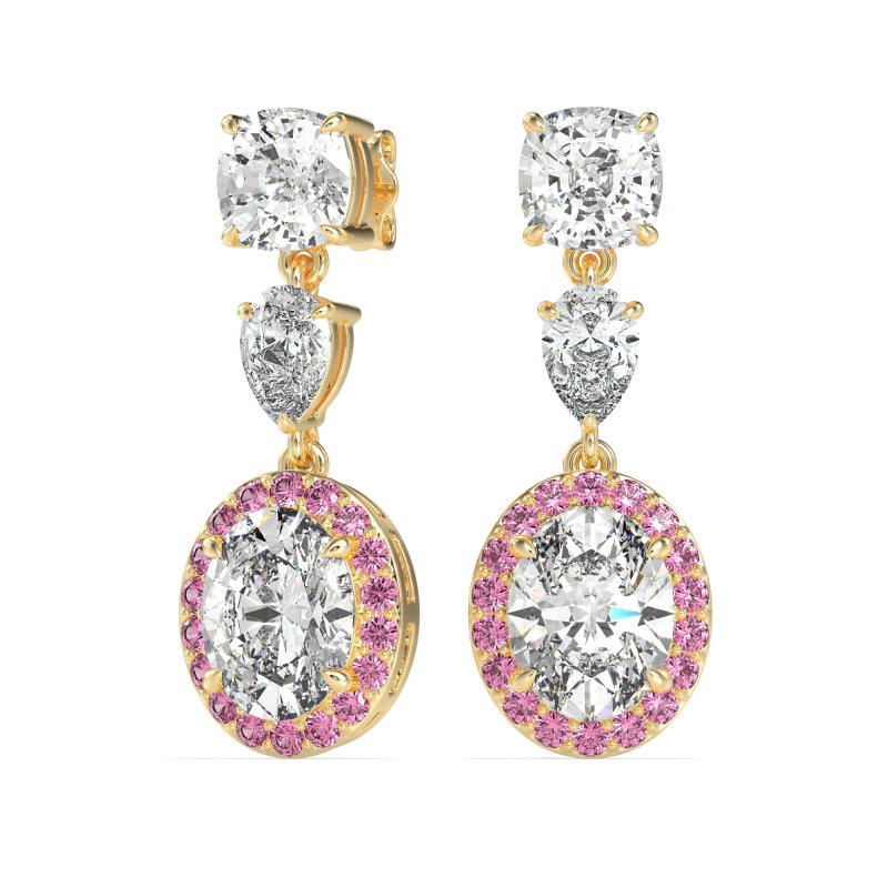 Three-Stone Dangle Halo Earrings