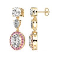 Three-Stone Dangle Halo Earrings