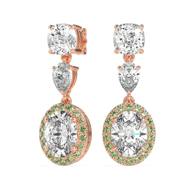 Three-Stone Dangle Halo Earrings