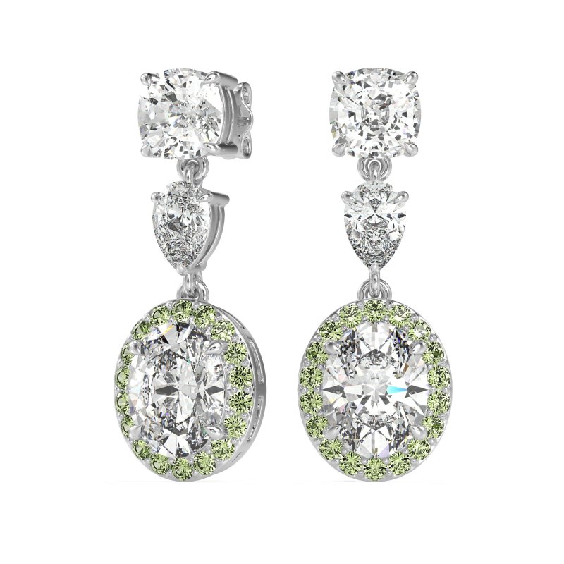 Three-Stone Dangle Halo Earrings