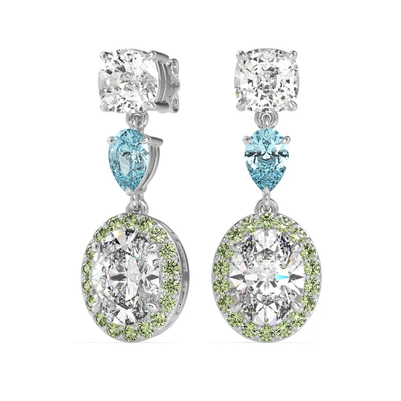 Three-Stone Dangle Halo Earrings