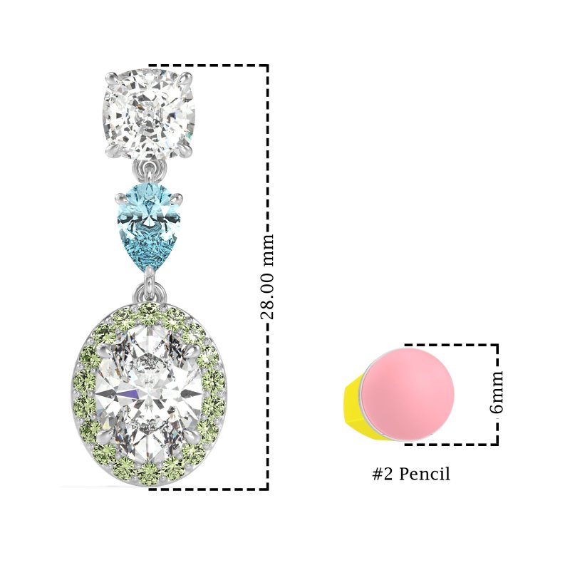 Three-Stone Dangle Halo Earrings