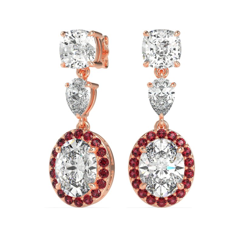 Three-Stone Dangle Halo Earrings