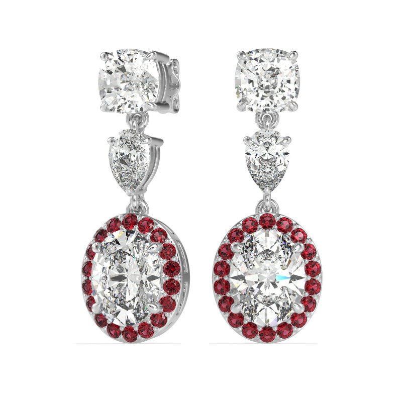 Three-Stone Dangle Halo Earrings