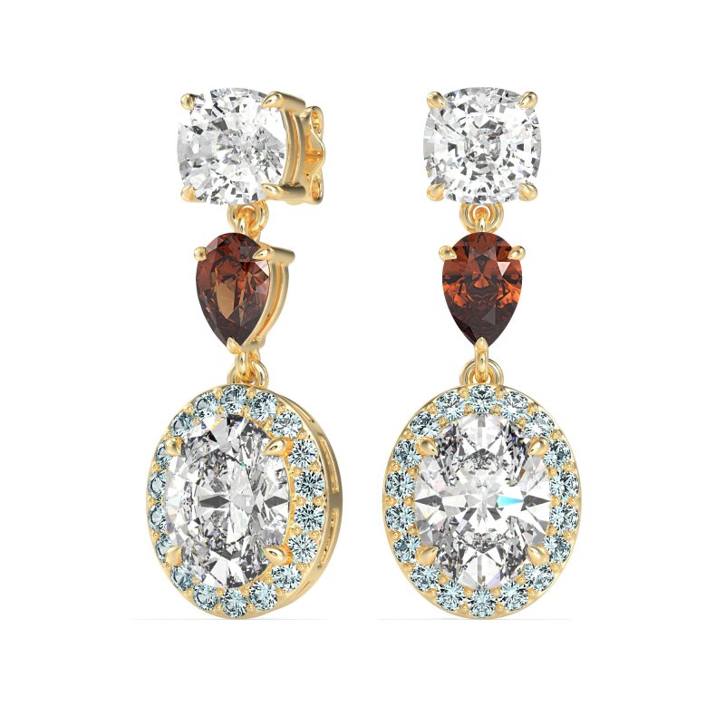 Three-Stone Dangle Halo Earrings