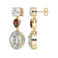 Three-Stone Dangle Halo Earrings