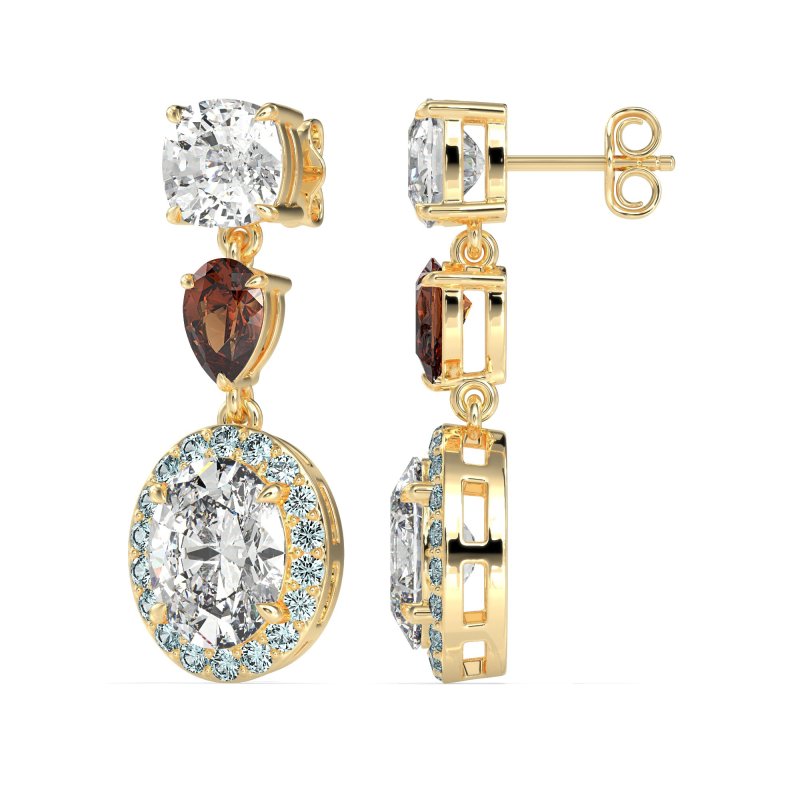 Three-Stone Dangle Halo Earrings