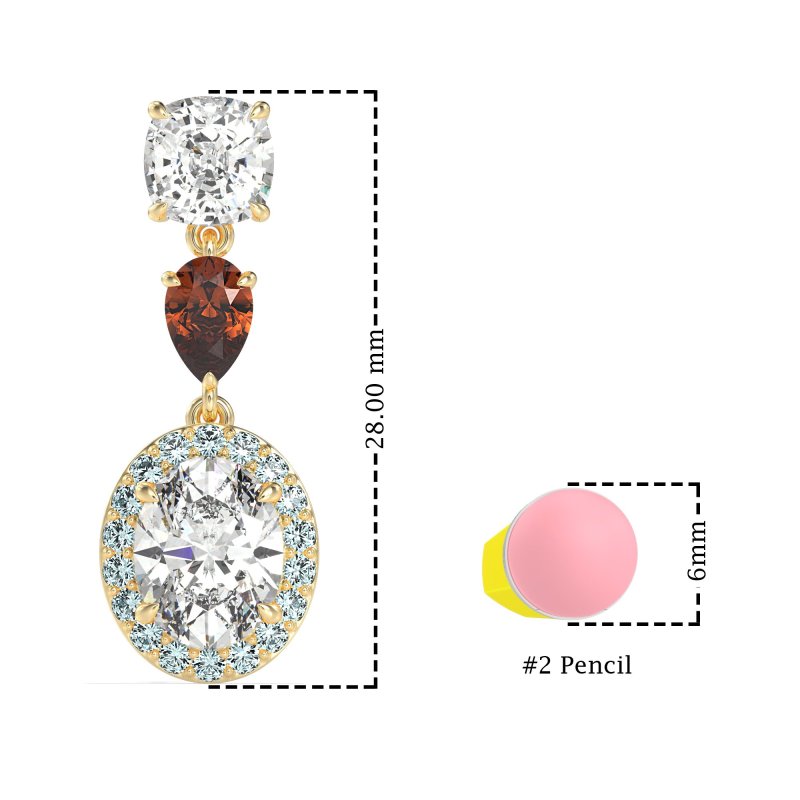 Three-Stone Dangle Halo Earrings