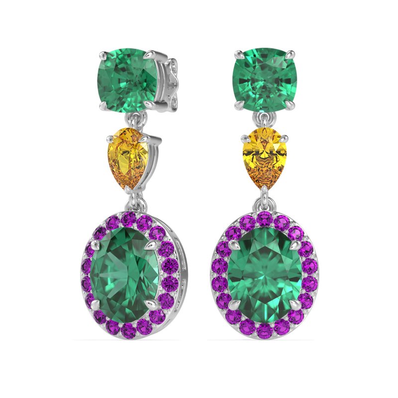 Three-Stone Dangle Halo Earrings