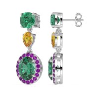 Three-Stone Dangle Halo Earrings