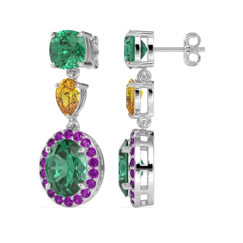 Three-Stone Dangle Halo Earrings