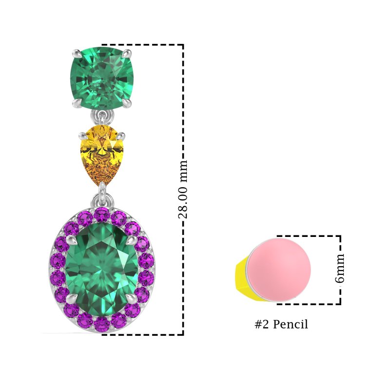 Three-Stone Dangle Halo Earrings