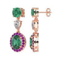 Three-Stone Dangle Halo Earrings
