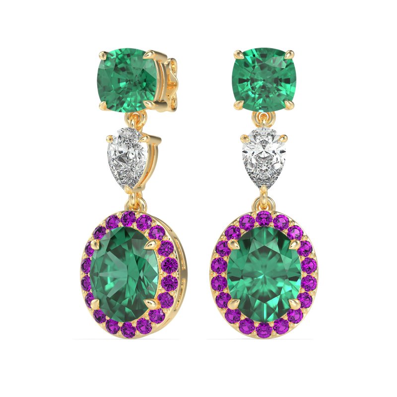 Three-Stone Dangle Halo Earrings