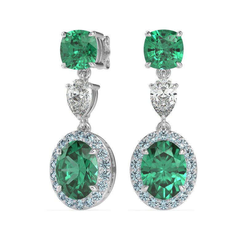 Three-Stone Dangle Halo Earrings