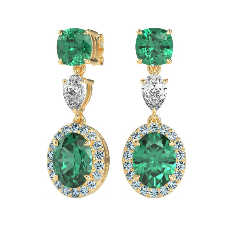 Three-Stone Dangle Halo Earrings