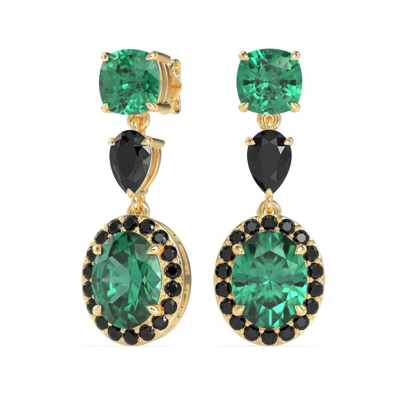 Three-Stone Dangle Halo Earrings