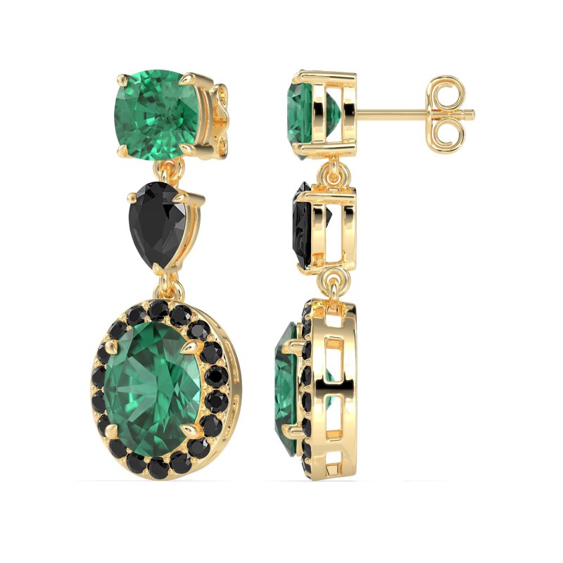 Three-Stone Dangle Halo Earrings