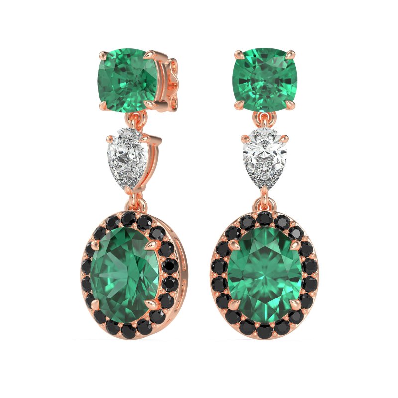 Three-Stone Dangle Halo Earrings