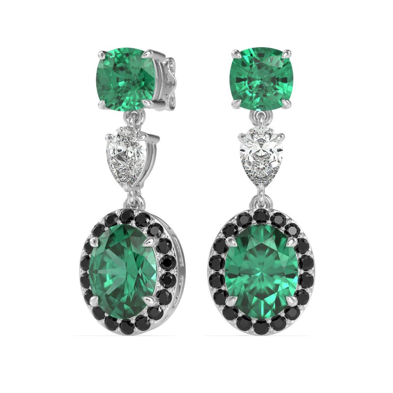 Three-Stone Dangle Halo Earrings