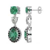 Three-Stone Dangle Halo Earrings