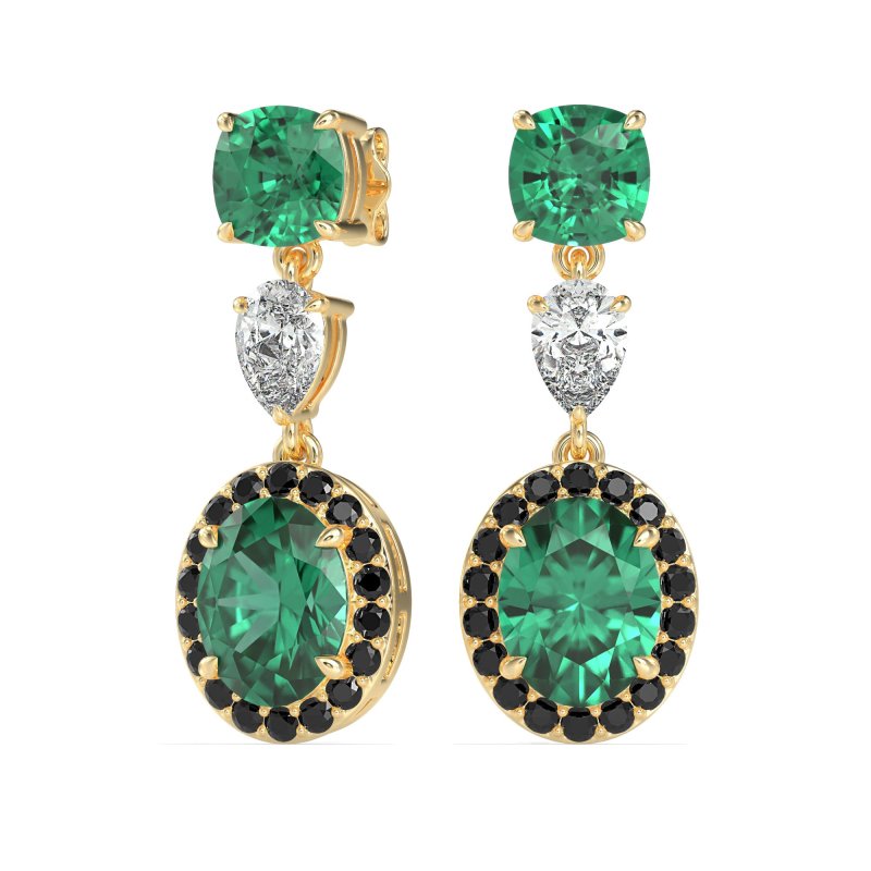 Three-Stone Dangle Halo Earrings