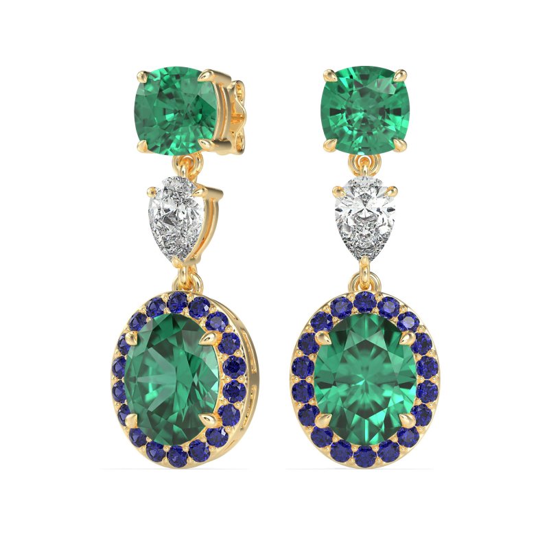 Three-Stone Dangle Halo Earrings