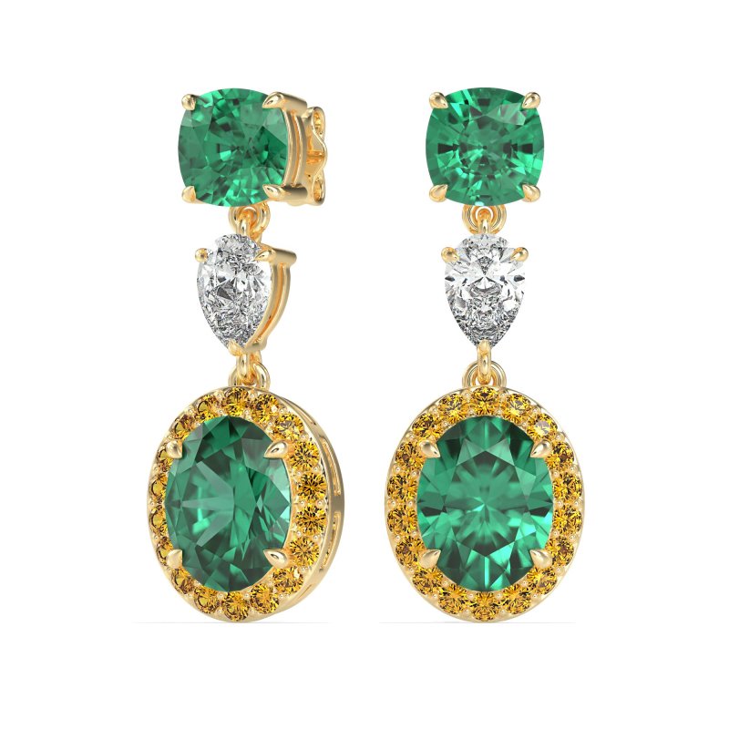 Three-Stone Dangle Halo Earrings