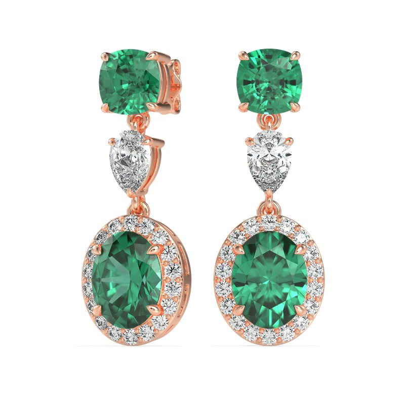 Three-Stone Dangle Halo Earrings