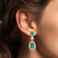 Three-Stone Dangle Halo Earrings