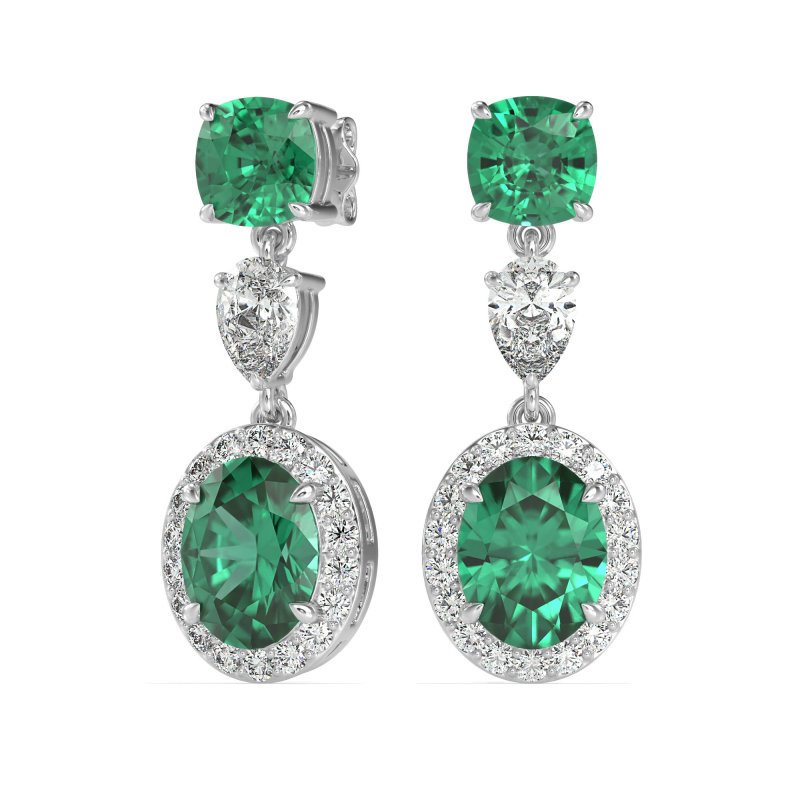 Three-Stone Dangle Halo Earrings