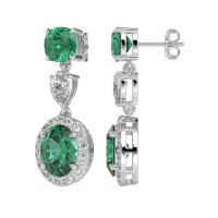 Three-Stone Dangle Halo Earrings