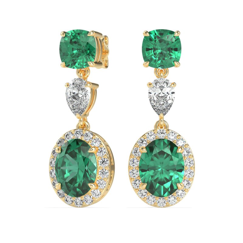 Three-Stone Dangle Halo Earrings