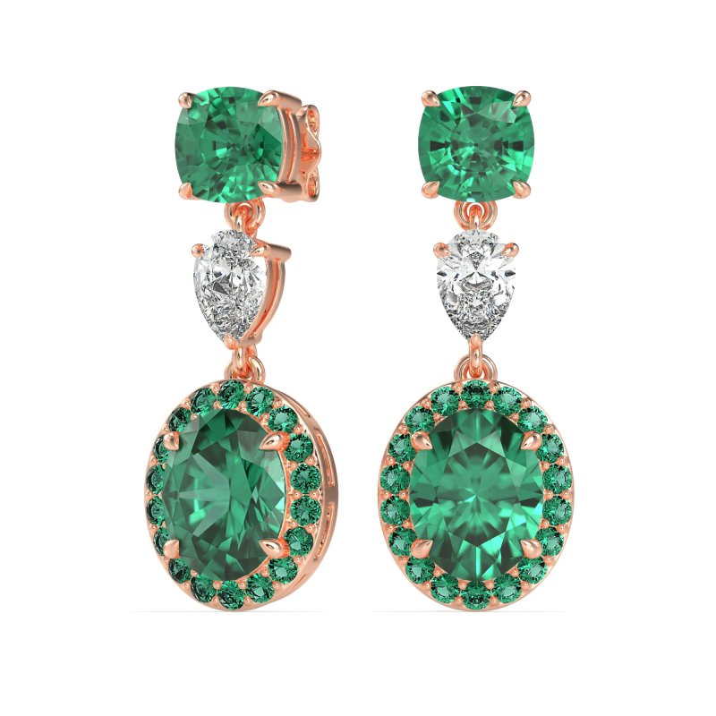 Three-Stone Dangle Halo Earrings