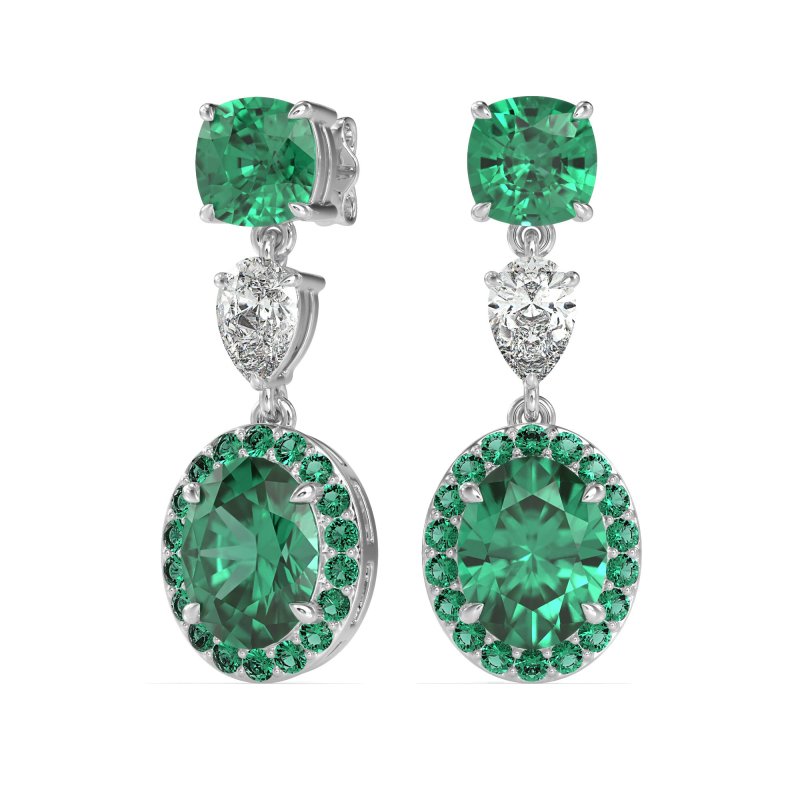 Three-Stone Dangle Halo Earrings