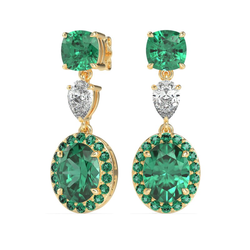 Three-Stone Dangle Halo Earrings