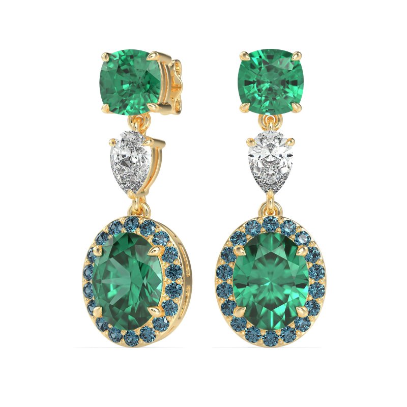 Three-Stone Dangle Halo Earrings